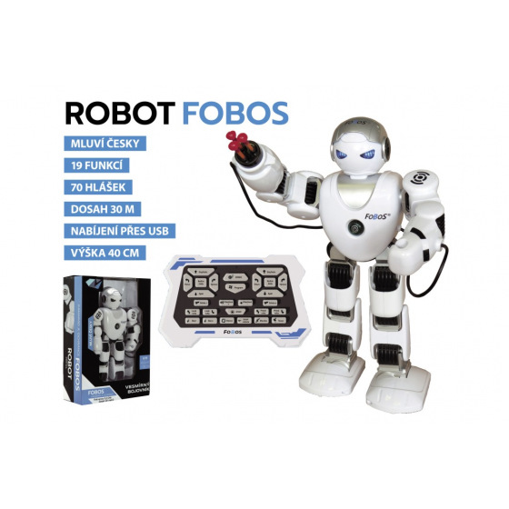 Teddies Roboter RC FOBOS aus Kunststoff, interaktiv, gehend, 40 cm, spricht Tschechisch, batteriebetrieben mit USB, in Schachtel 31x45x13 cm