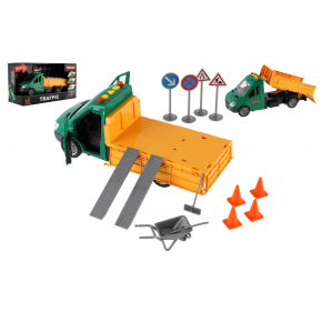 Teddies Auto silničáři s doplňky plast 30cm na setrvačník na baterie se zvukem se světlem v krab. 33x18x13cm