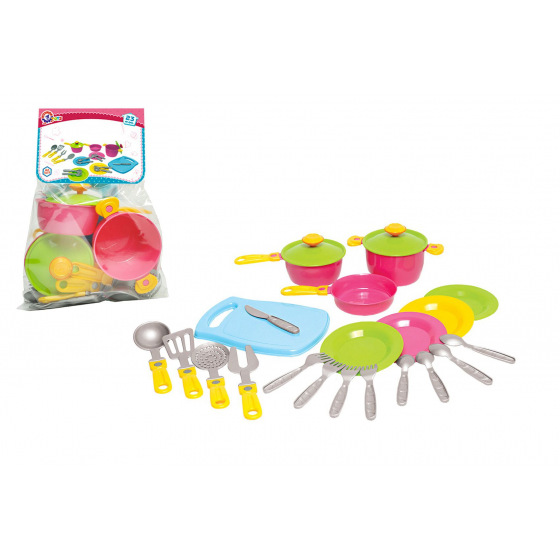 Sada nádobí s prkénkem plast v síťce 20x12x12cm