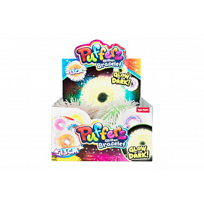 Náramek svítící ve tmě chlupatý antistresový mačkací silikon 12cm mix barev 24ks v boxu