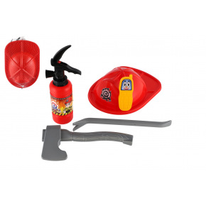Teddies Sada hasič helma, hasičský prístroj + doplnky plast 30cm v sieťke