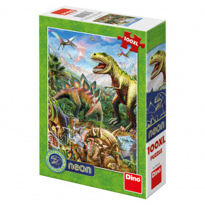 Dino Detské puzzle Svet dinosaurov 100DXL neon