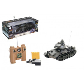 Teddies Tank RC plastik 33cm T-34 27MHz bateria + akumulator z dźwiękiem i światłem w pudełku 40x15x19cm