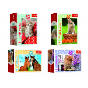Trefl Minipuzzle 54 dílků Zvířátka - mláďata 4 druhy v krabičce 9x6,5x4cm