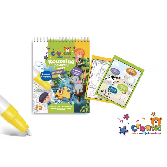 Kouzelné malování vodou/blok s tužkou zvířátka created 4 listy 17x23x2cm