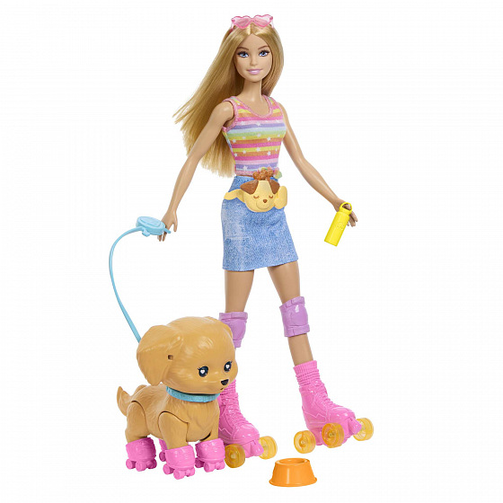 Mattel Barbie PANENKA S PEJSKEM NA BRUSLÍCH BLONDÝNKA