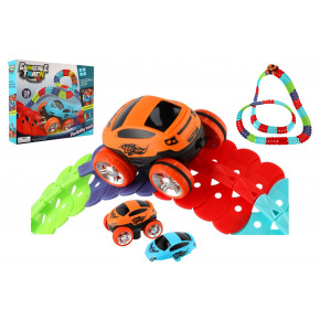 Teddies Autodráha farebná pružná 138 ks plast + auto na batérie so svetlom v krabici 38x31x7cm