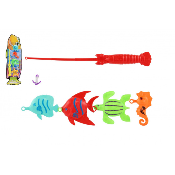 Teddies Spiel Fische/Angler mit Rute 26cm Kunststoff 5 Farben auf Karte 15,5x49x2cm