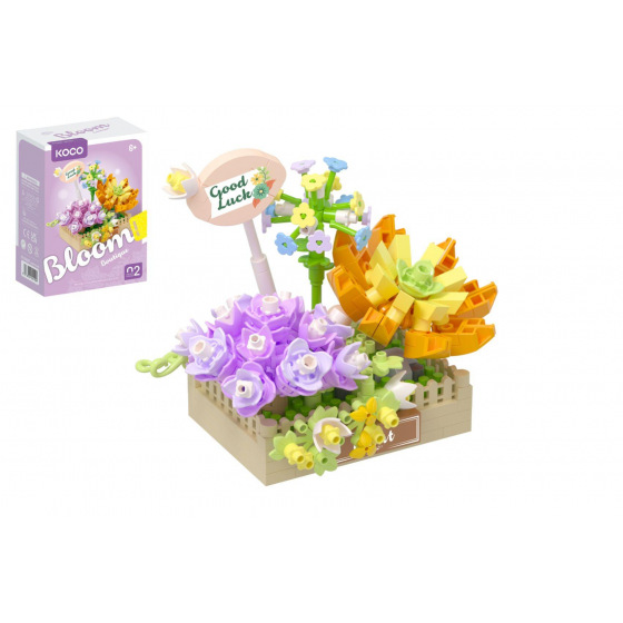Stavebnice mini KOCO Květinové aranžmá sukulentů plast 295 dílků v krabičce 11x15x6cm