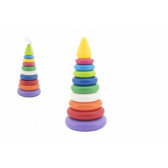 Teddies Stapelpyramide mit Ringen aus Kunststoff, 2 Farben im Netz, 15x31cm, 12m+