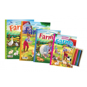 FONI Book Omalovánky+aktivity/Maľovanky+aktivity Na farmě/Na farme 4ks + pastelky CZ + SKverze v sáčku 21x29cm