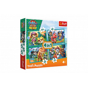 Trefl Puzzle 4v1 Labková patrola/Paw Patrol Dino Movie: Príbehy z ostrova dinosaurov v krabici 28x28x6cm