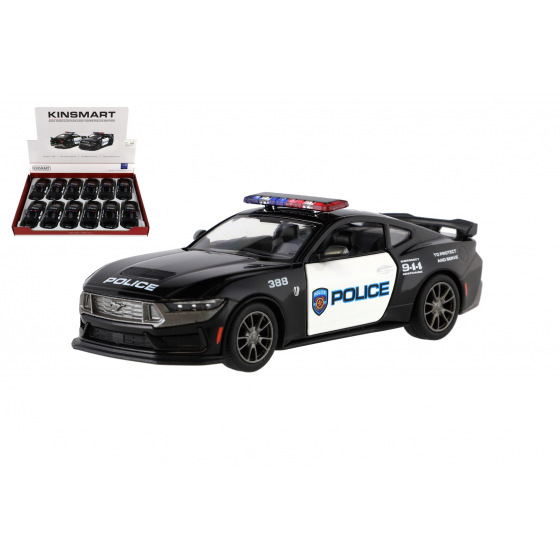 Teddies Auto Kinsmart 2024 Ford Mustang Dark Horse Polizei 1:38 Metall/Kunststoff 13cm mit Rückziehmotor
