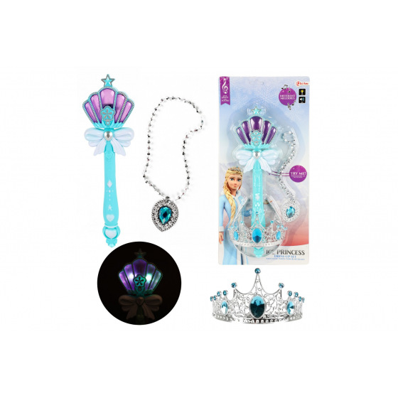 Sada krásy Žezlo+korunka s doplňky plast Ledová princezna na bat. se zvuk. se světl. na kartě19x43cm