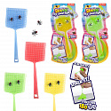 Teddies Plácačka na mouchy 18cm natahovací lepkavá + mouchy 2ks 4 barvy na kartě 12x26,5x1cm