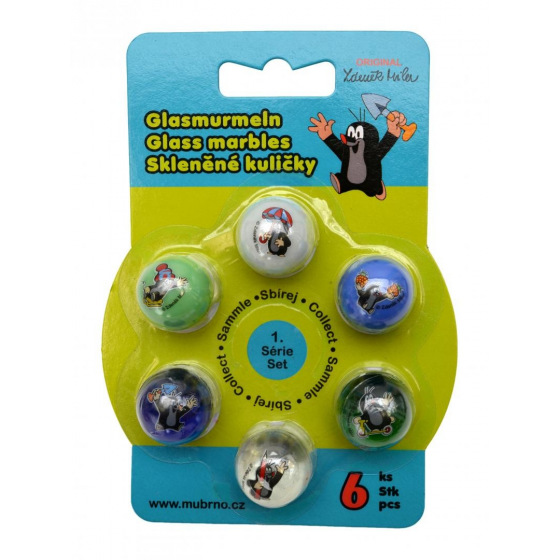 Moravská Ústředna Sada skleněných kuliček Krtek, mix 6 ks