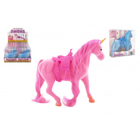 Teddies Jednorožec kôň flíska so sedlom 21cm 3 farby v krabičke 16x17x5,5cm 12ks v boxe