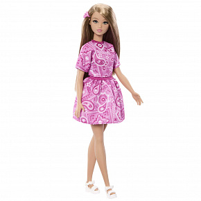 Mattel Barbie FASHIONISTAS MODELKA V ŠATECH S RŮŽOVÝM PAISLEY VZOREM