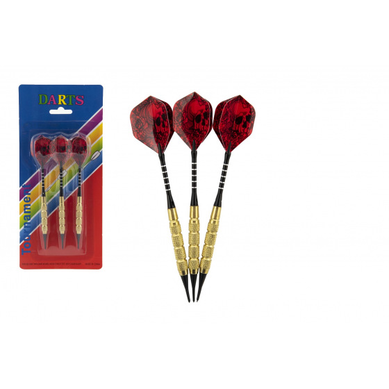 Teddies Wurfpfeile 3 Stück Metall/Kunststoff 15cm mit Totenkopf Kunststoffspitze auf Karte 11x25cm