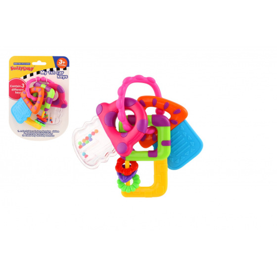 Teddies Rassel/Beißring Schlüssel aus Kunststoff 10x12cm auf Karte 3m+