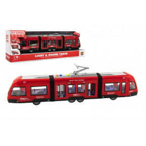 Teddies Plastikowy tramwaj/pociąg 44cm na kole zamachowym z dźwiękiem i światłem w pudełku 48x17x11cm
