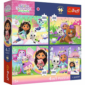Trefl Puzzle Premium 4v1 Gabby Dollhouse 4x88 dílků 28,5x20,5cm v krabici 28x28x6cm