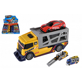 Teddies Auto kamion přepravník + auto plast 15cm na volný chod 2 barvy 8ks v boxu