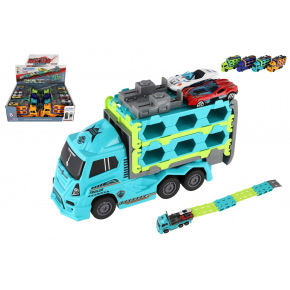 Teddies Auto kamion přepravník + auto 2ks plast 22cm na setrvačník 4 barvy