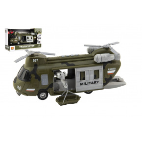 Teddies Helikopter Helikopter wojskowy plastikowy 28cm na baterie ze światłem i dźwiękiem w pudełku 32x19x12cm