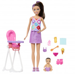 Mattel Barbie SKIPPER BABYSITTER chůva s jídelní židličkou