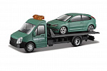 Bburago - STREET FIRE, Přepravní vozidlo Flatbed Transport + Ford Focus ST,  1:43