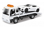 Bburago – STREET FIRE, Odtahové vozidlo Flatbed Tow Truck + Jaguar F-TYPE Coupé, 1:43