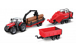 Bburago - FARMLAND, Set Massey Ferguson 8740S se třemi přívěsy, 10 cm