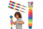 Teddies Míček měkký s dlouhým ocáskem látka 100cm duhový na kartě