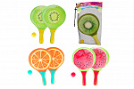 Teddies Zestaw do tenisa plażowego Teddies Fruit Drewniany 38cm 2 rakietki + 1 piłka 3 rodzaje