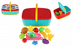 Teddies Piknikový košík - ovoce/zelenina krájecí 15ks plast 2 barvy 28x20cm