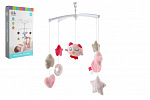 Teddies Karuzela z sową nad łóżeczko plastikowa z nakręcaną maszyną grającą różowa w pudełku 19x33x5,5cm
