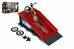 Teddies Skatepark - rower na palce z rampą, plastikowy, 10 cm, z akcesoriami, 3 kolory, w pudełku 28x18x11 cm