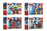 Trefl Minipuzzle 54 elementy Avengers/Heroes 4 rodzaje w pudełku 9x6,5x4cm 40 sztuk w pudełku