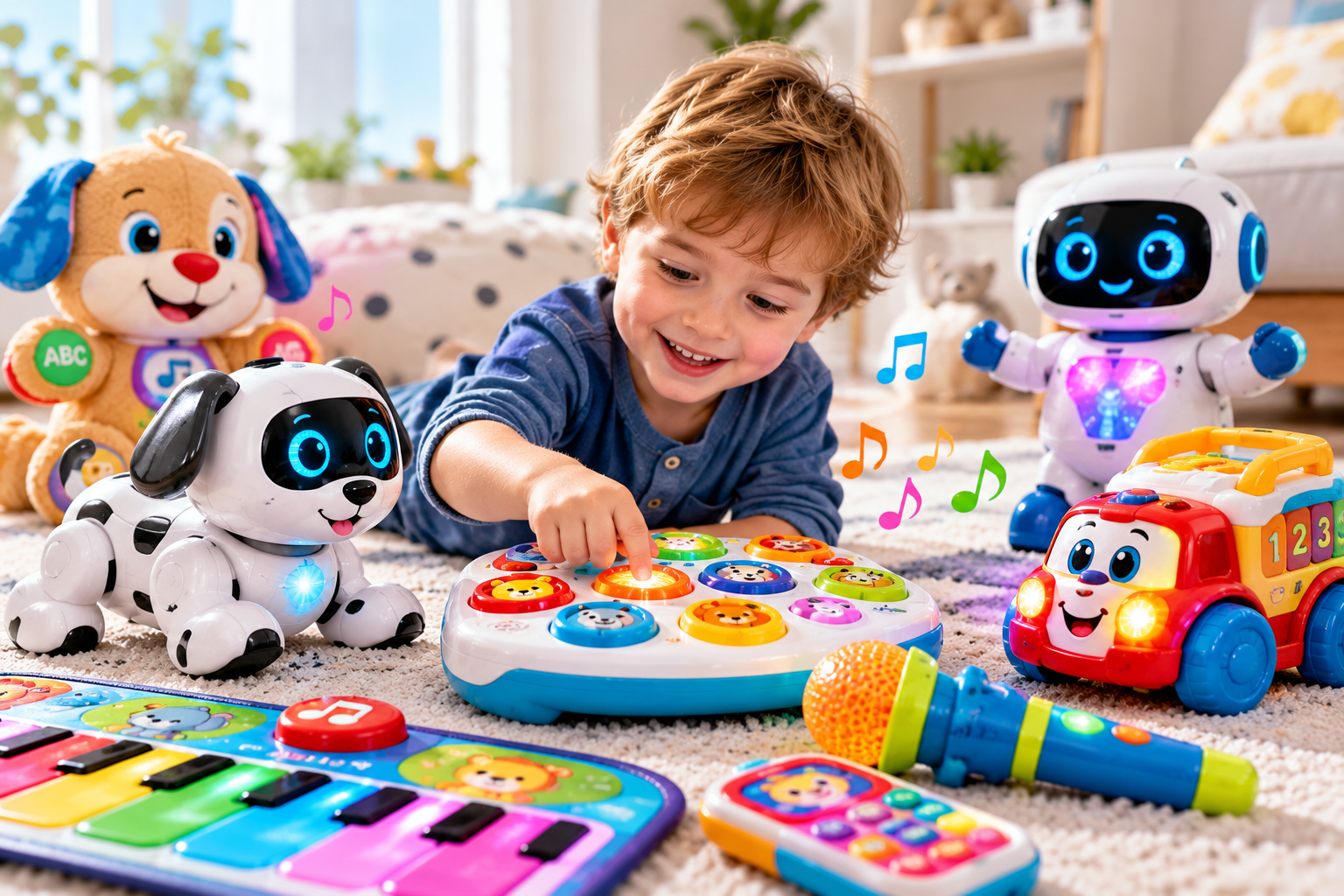 Inspirace na vánoční dárky pro děti, které baví moderní technologie a interaktivní zábava. Elektronické hračky, roboti, robopsi a dětské hudební hračky přinášejí zvuky, světelné efekty a nové možnosti hraní.