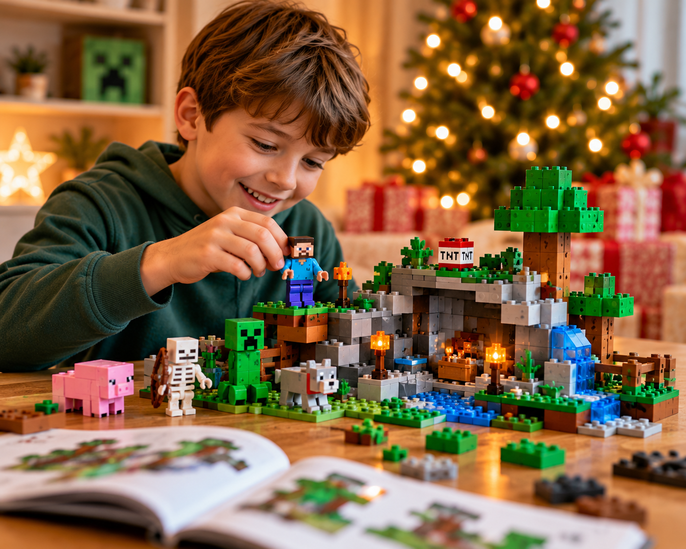 Inspirace na vánoční dárky pro fanoušky Minecraftu. LEGO Minecraft stavebnice a tematické figurky umožňují vytvářet vlastní herní světy a prožívat nová dobrodružství.