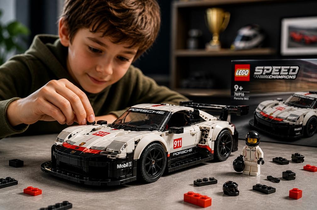 dítě si hraje se stavebnicí závodního auta LEGO Speed Champions