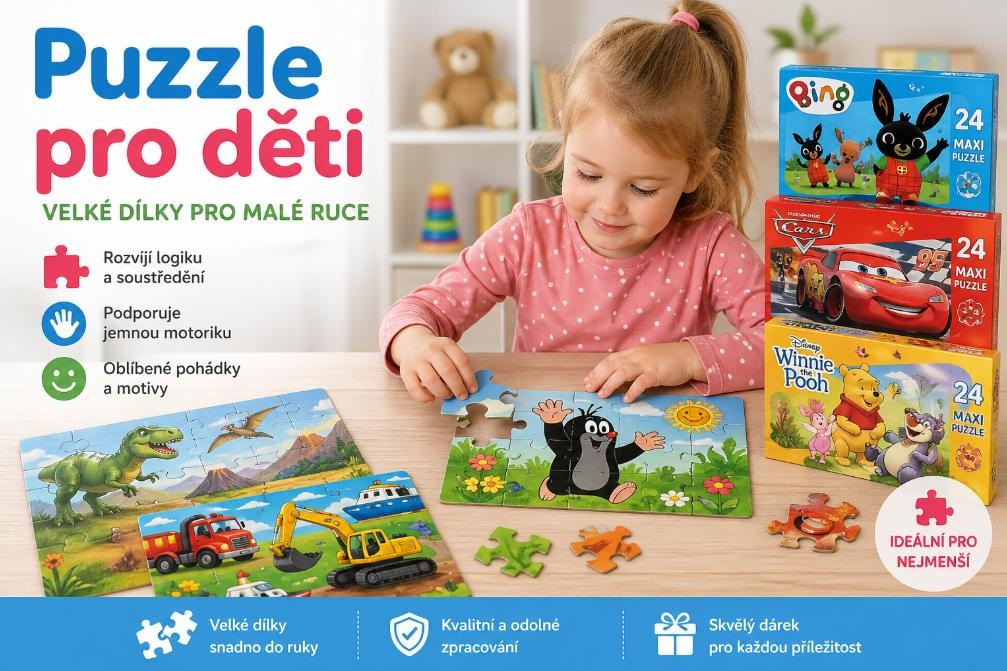 Puzzle pro děti s velkými dílky – Krtek, Bing, Cars, Disney motivy pro nejmenší děti