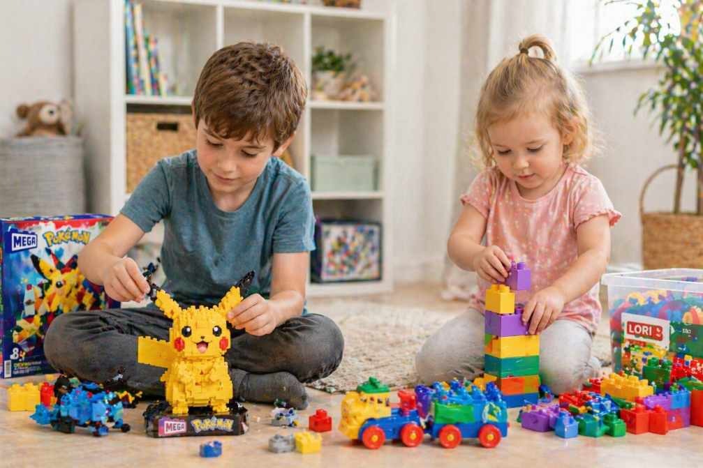 děti si hrají se stavebnicí z kostek