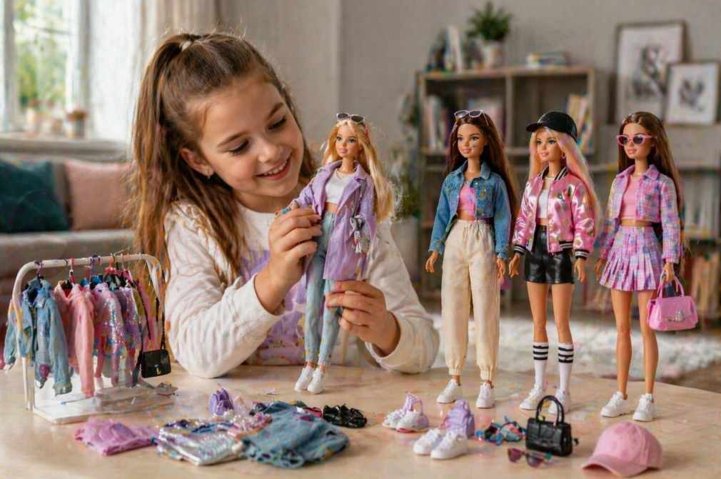 Barbie a Steffi panenky a oblečky s hrající si holčičkou