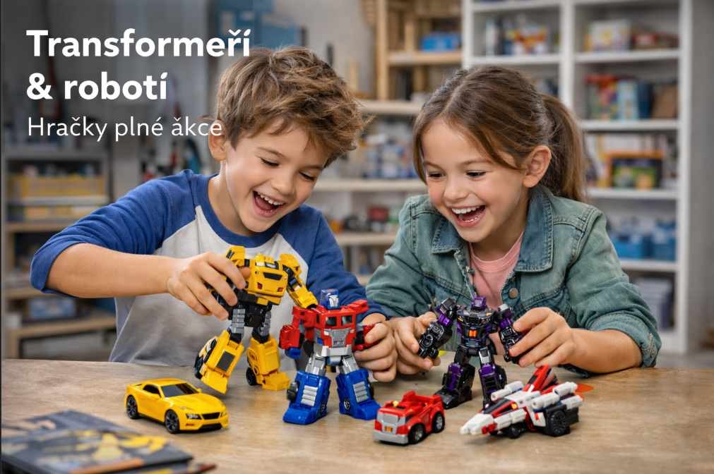 děti si hrají s roboty a transformery – hračky Transformers Hasbro
