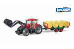 Bruder Farmer - traktor s predným nakladačom, vlekom a 8 balíkmi sena