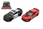 Teddies Auto Kinsmart Chevrolet Camaro polícia/požiarnici 12cm kov asst 2 farby na spätné natiahnutie