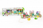 Teddies Vlak + 2 vagóny jungle drevo ťahacia stavebnica 27 dielikov v krabici 38x12x8cm 12m+