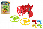 Teddies Vystreľovacia vrtuľka 3ks + štartér pištoľ dinosaurus plast 4 farby na karte 15,5x24x5cm